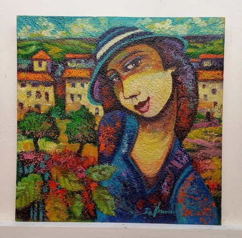 Quadro paesaggio figura - paesaggio, olio