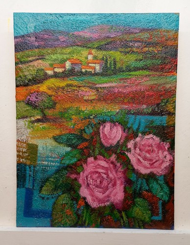 Quadro dipinto paesaggio - dipinto, fiori