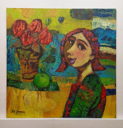 Quadro dipinto figura fiori - dipinto,