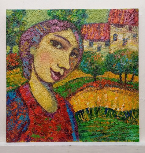 Quadro paesaggio figura - figura, olio