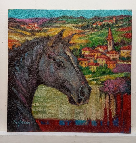 Cavallo paesaggio quadro - paesaggio, olio